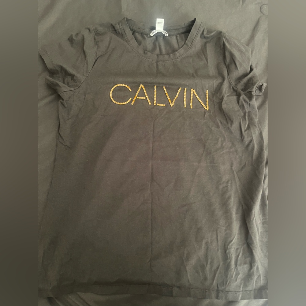 Calvin Black T-Shirt with Gold Lettering